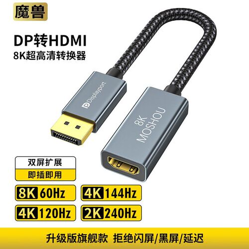 魔兽DP 1.4转HDMI 2.1版转接头器电脑显卡接电视4K 120Hz/8K 60Hz