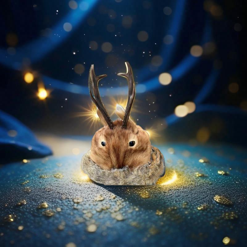 旅游鄂伦春族狍角帽冬天毛绒帽子玩偶帽檐可翻折鹿角帽子工艺品