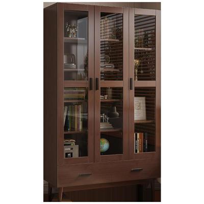 全实木橡木书柜带玻璃门组合书架书橱简约现代书房家用办公文件柜