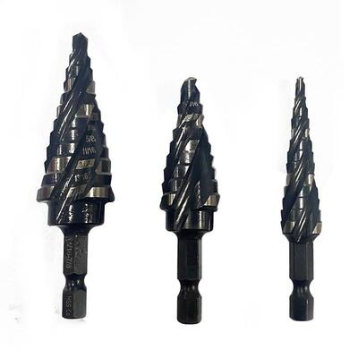螺旋槽阶梯钻头套黑3件VFK套小3件直槽三角柄黑色宝塔钻梯阶色钻