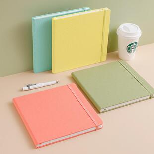 麻布面笔记本子高颜值方形本大学生笔记本子简约ins风方形手账本