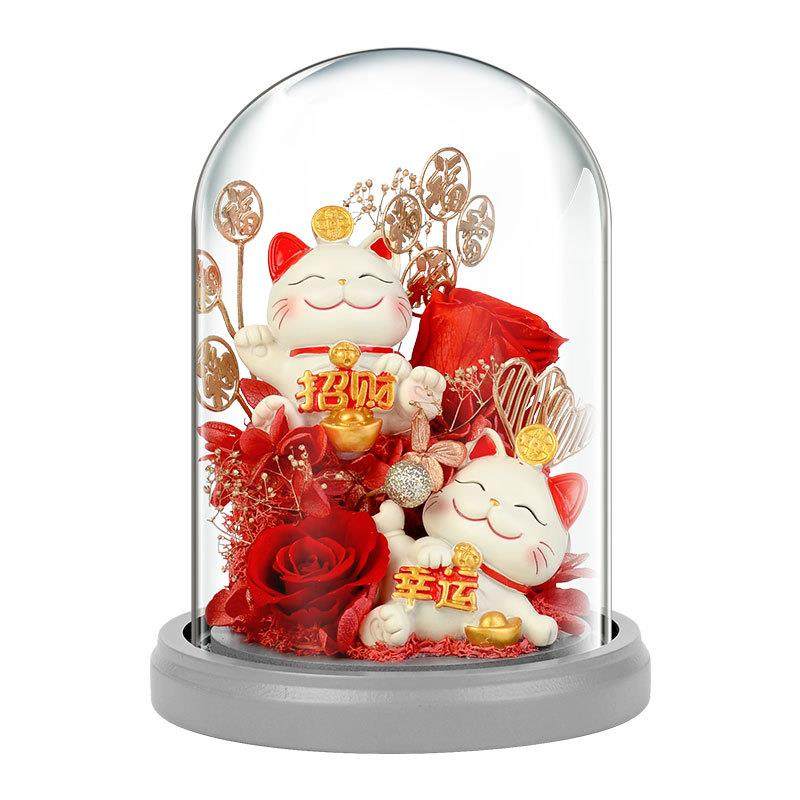 七夕情人节礼物永生花福猫公仔礼盒成品创意摆件玫瑰送朋友生日,家居饰品,餐桌花艺,淘宝优惠券,粉丝福利购,淘宝优惠卷