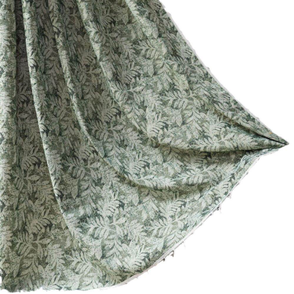 现货法式成品窗帘绿色树叶提花全遮光隔热窗帘客厅卧室儿童房