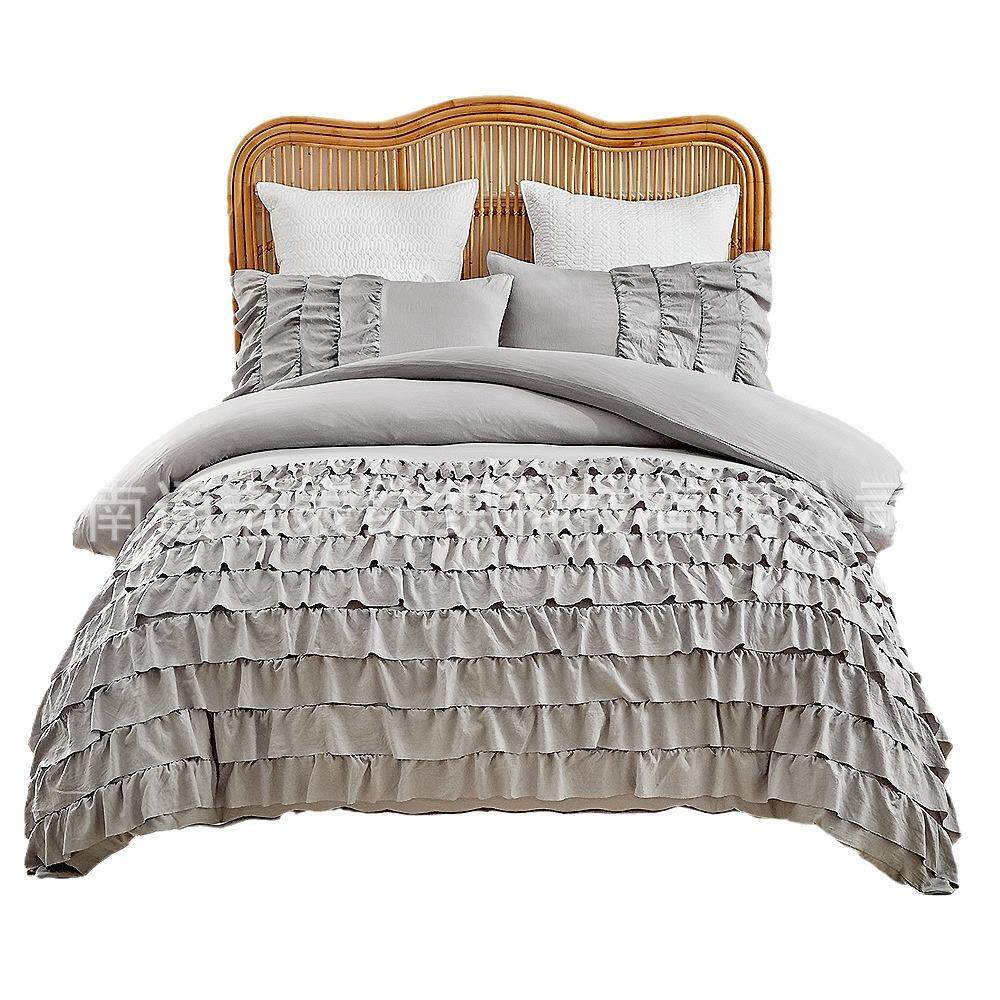 老表外贸厂家供货床上用品荷叶边纯色公主花边被套套件