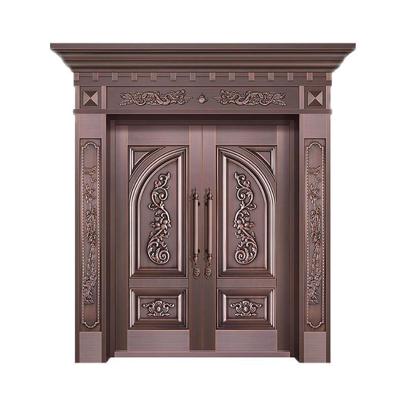 别墅大门双开门农村家用乡村子母入户进户对开门中式铜门不锈钢镀