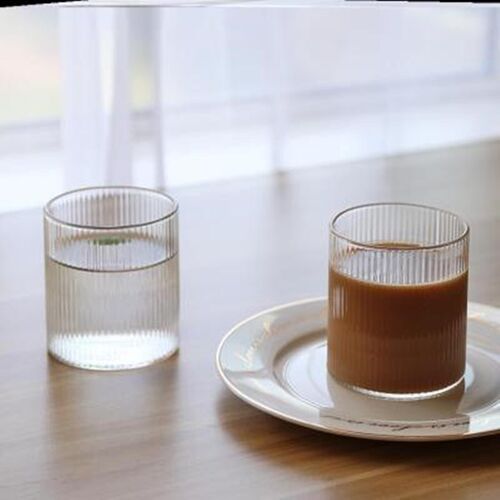 日式创意ins玻璃杯少女心果汁饮料咖啡杯竖纹透明玻璃拿铁杯奶茶