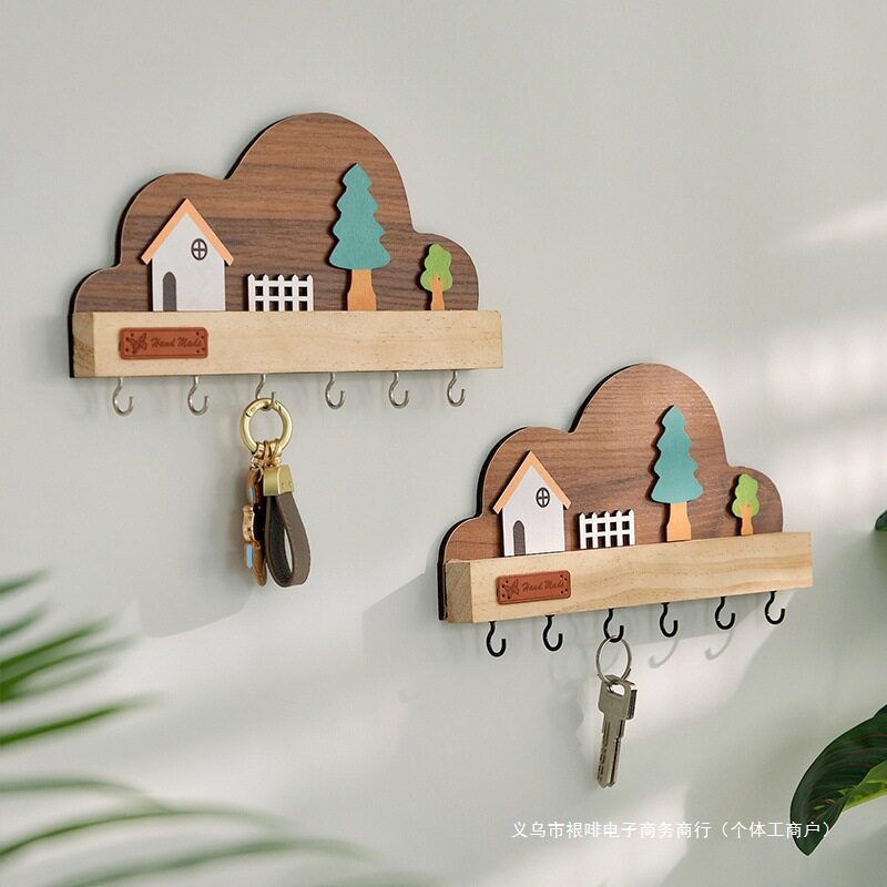 ?2025玄关入户挂钥匙收纳ins实木打孔墙上挂钩门其他折叠挂钩