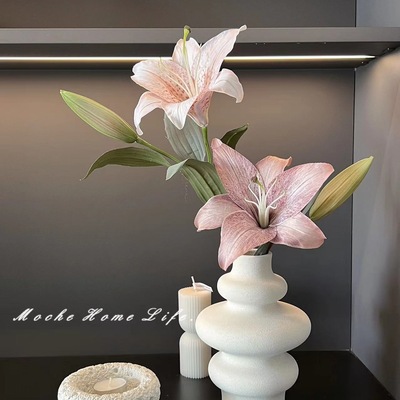 裸色系百合花假花客厅装饰插花花瓶摆件拍摄道具花艺
