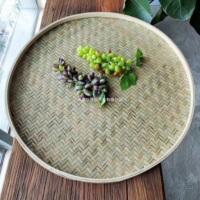 头层竹青皮竹编簸箕晾晒竹扁无孔圆形竹筐家用晒东西竹制品家用