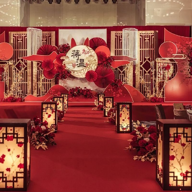 中式婚礼道具婚庆宫灯路引花婚礼舞台摆件结婚牡丹梅花方柱路引灯