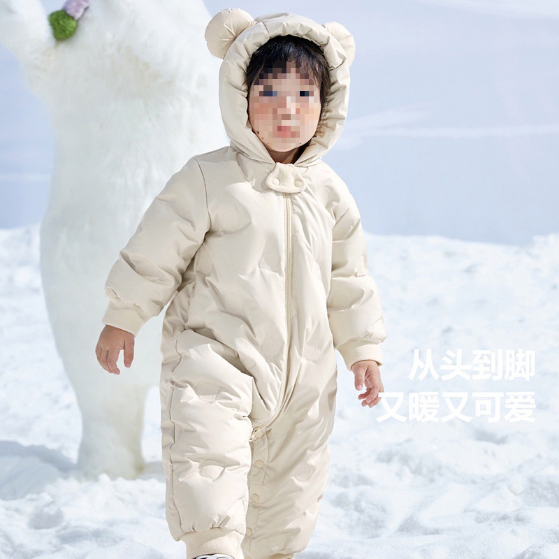 婴幼儿连体衣羽绒男童女童2024冬季宝宝洋气爬服哈衣婴儿衣服红色