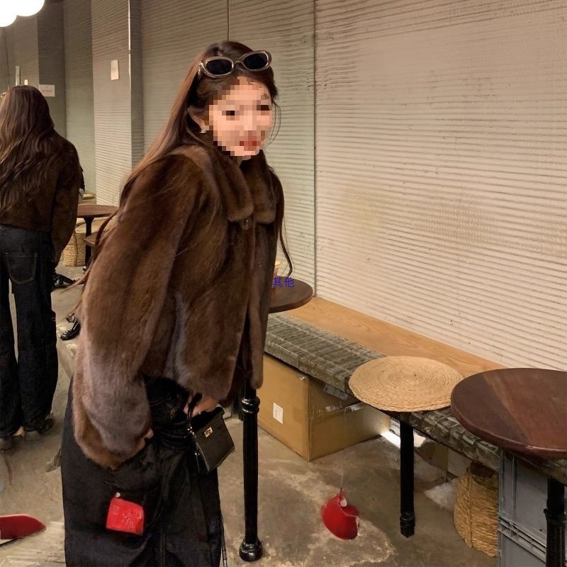 2025年秋冬季新品中古扣仿水貂紫貂皮草外套女加厚保暖皮毛毛大衣