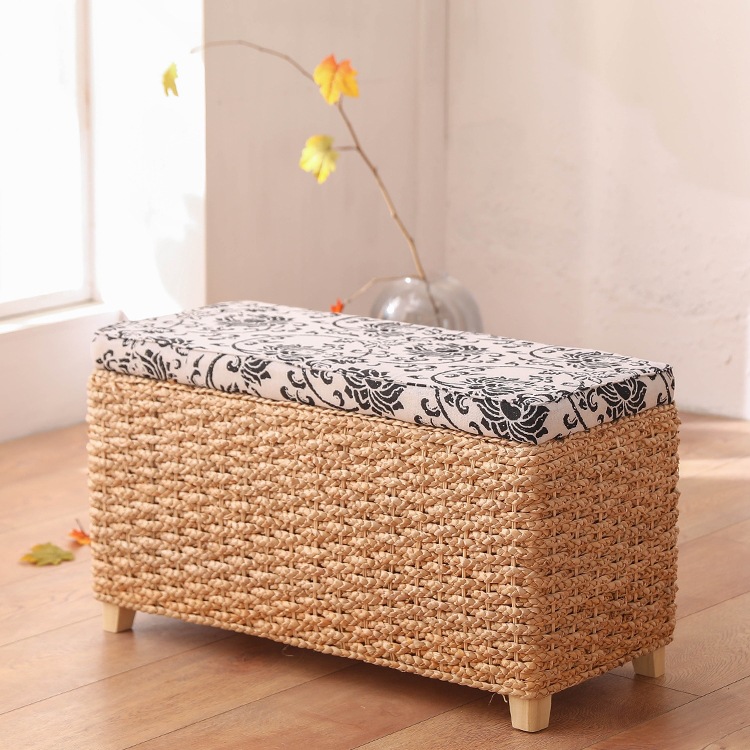 入户换鞋凳门口家用鞋柜坐凳收纳储物凳藤编坐箱长条凳轻奢感