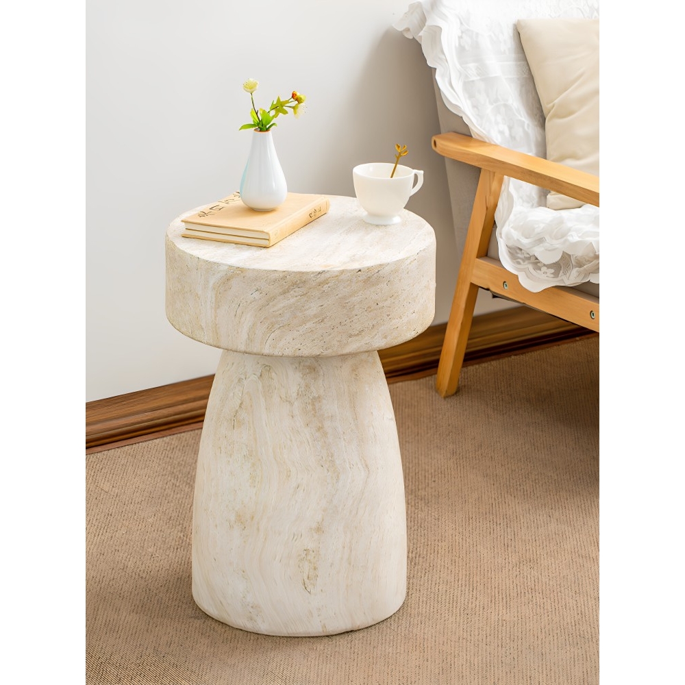 中古风客厅沙发小边几仿洞石奶油风小茶几艺术咖啡桌床头小圆几