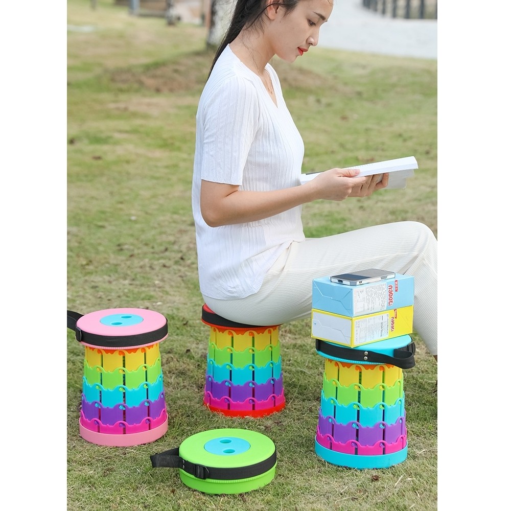 小凳子便携伸缩凳电动车儿童座椅塑料排队户外写生马扎折叠凳绢花