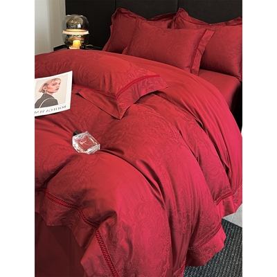 100支结婚四件套2025新款大红色喜被被套婚庆纯棉婚床上用品4