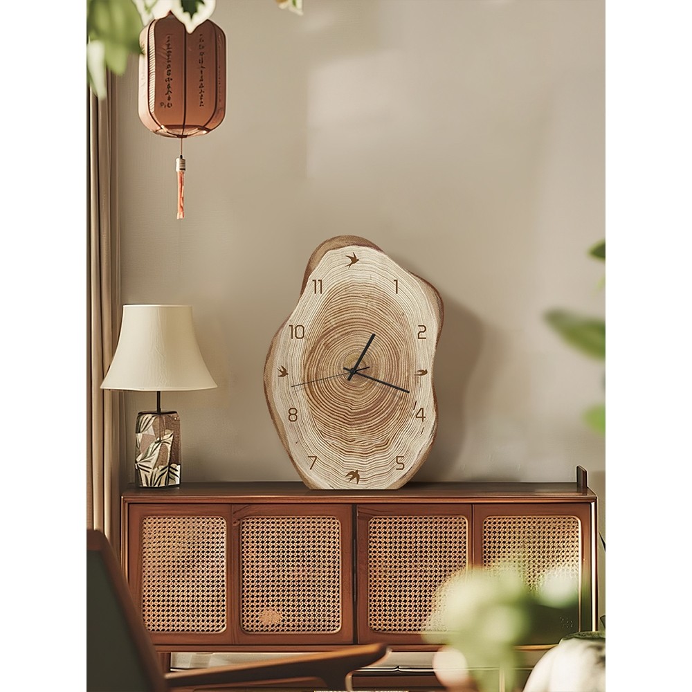 中古原木风桌面时钟摆台式客厅挂钟复古钟表摆件感小众挂墙面