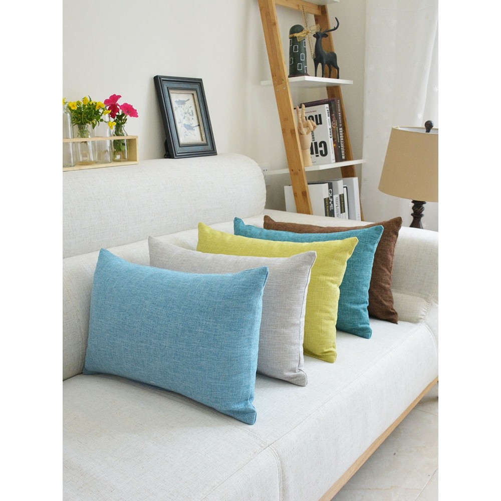 北欧简约纯色亚麻抱枕套不含芯办公室长方形腰枕沙发靠垫靠枕定