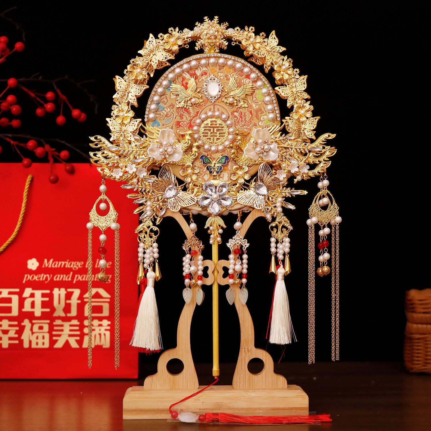 团扇新娘结婚diy材料包手工双面成品高级秀禾婚礼出嫁婚扇喜扇子