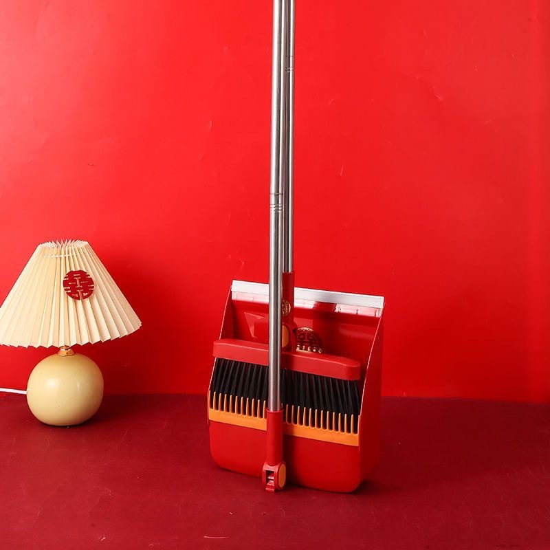扫把套装两件套结婚扫把乔迁 品簸箕红色可旋转扫帚折叠撮箕