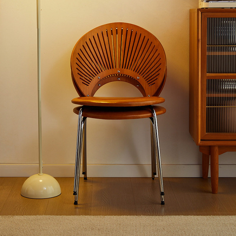 世鋆1贝壳椅餐椅实木餐桌椅子家用简约法式中古实木椅靠背椅轻奢