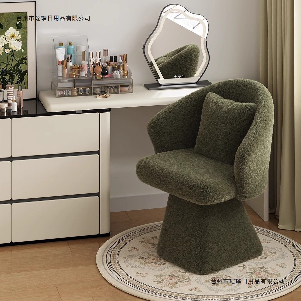 轻奢衣帽间卧室梳妆台旋转餐椅凳子蝴蝶高级化妆设计师法式梳妆凳