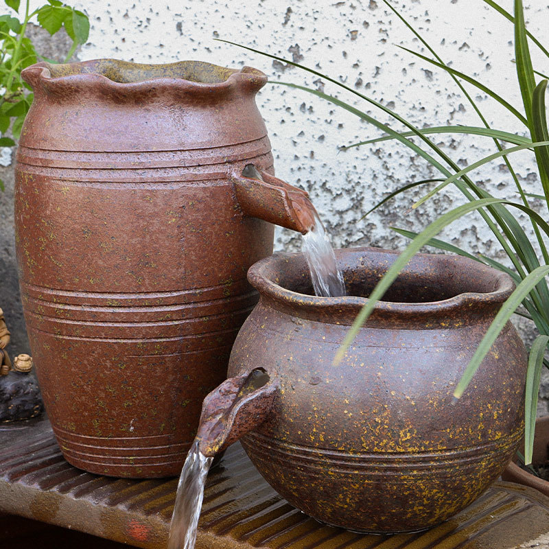 流水陶罐摆件循环水古法鱼缸鱼池造景全套生态瀑布过滤器养鱼陶瓷