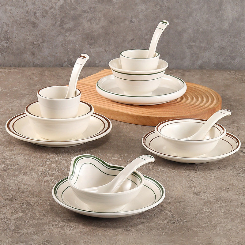 凯柏雅仿瓷碗碟套装酒店饭店餐具网红A5密胺火锅店餐厅摆台四件套