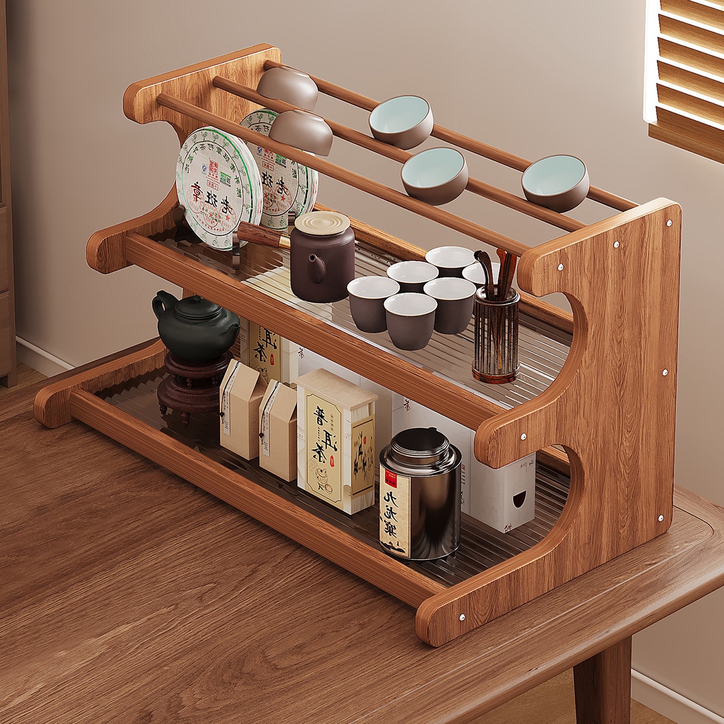 桌面博古架小型茶杯茶具置物架收纳架子桌上茶台紫砂壶摆放展示架