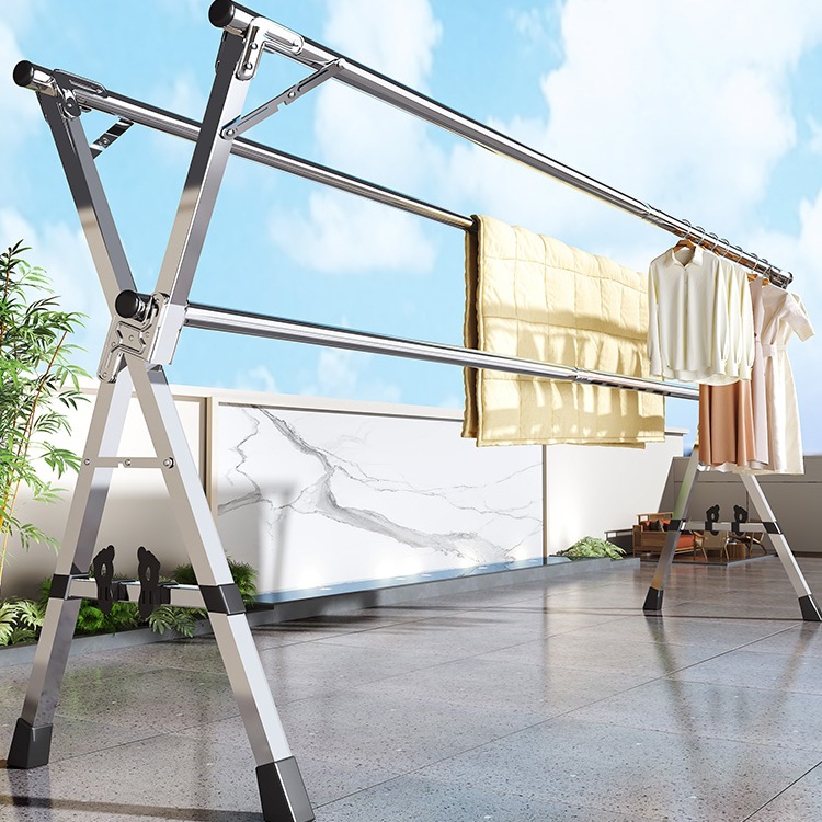 晾衣架落地室内家用折叠阳台卧室不锈钢室外凉伸缩杆式晒被子