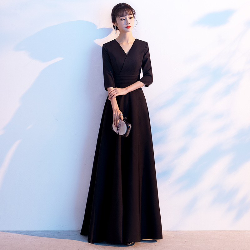 日本品质黑色气质晚礼服裙女2025年新款宴会主持长款艺考演出合唱