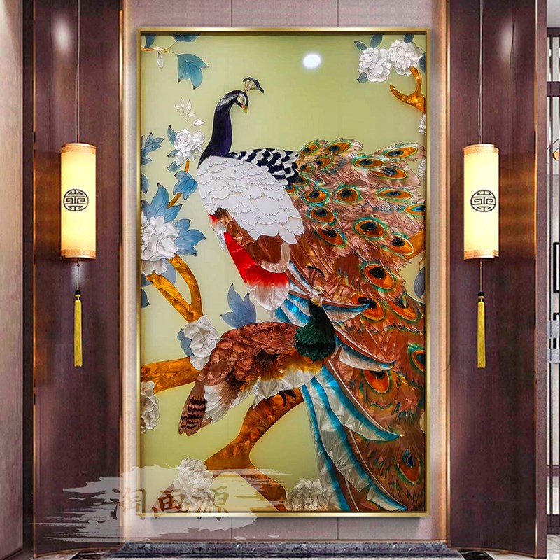 速发工厂直发孔雀彩挂画客厅玄关装饰画走廊过道中式壁画酒店别墅图片