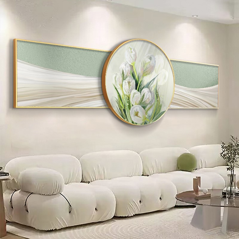 速发客约郁金香简叠装饰画奶油风沙发背景墙壁画抽象花卉厅加挂画