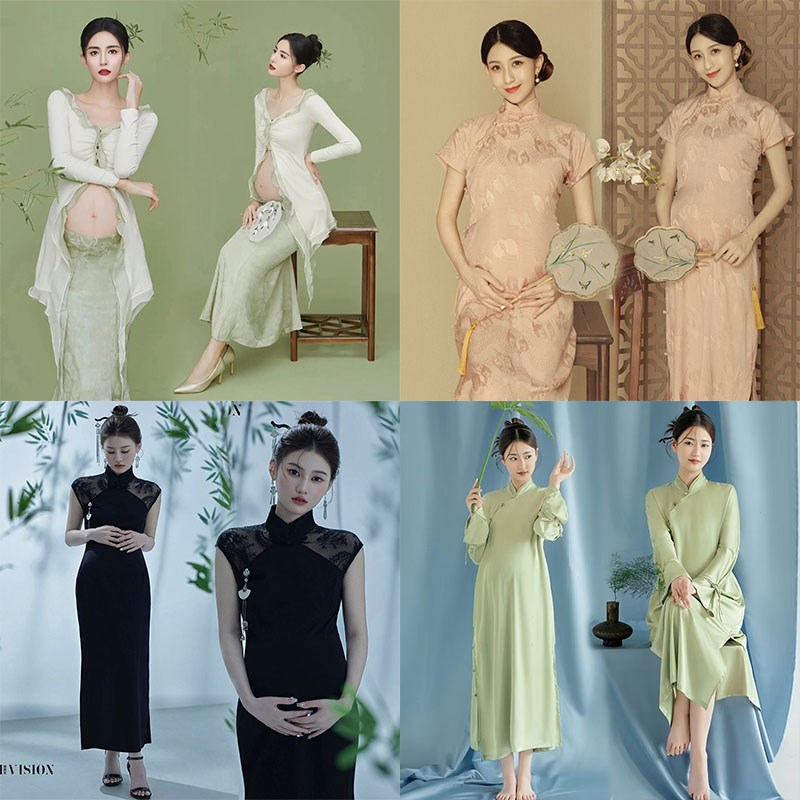 速发影楼孕妇妈照服旗复古中国风旗袍中式古风孕拍装袍艺术照摄影