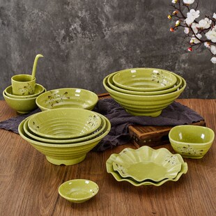 速发密胺仿瓷碗碟套装商用麻辣烫料碗小碗小吃碗杯勺塑大汤碟餐具