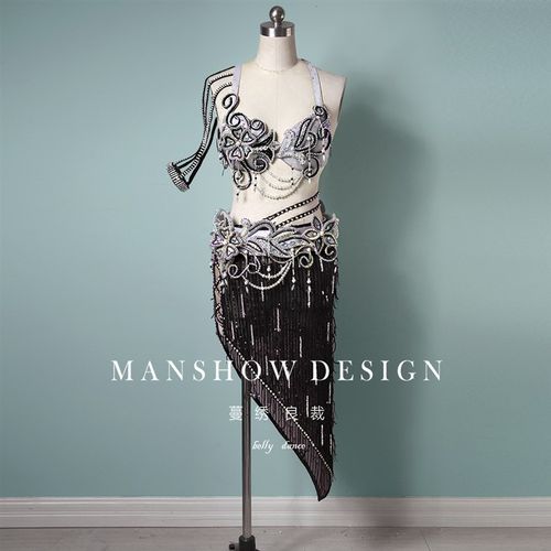 速发蔓绣肚皮舞鼓舞演出服装202短新款套装 重工动流感苏三角2裙