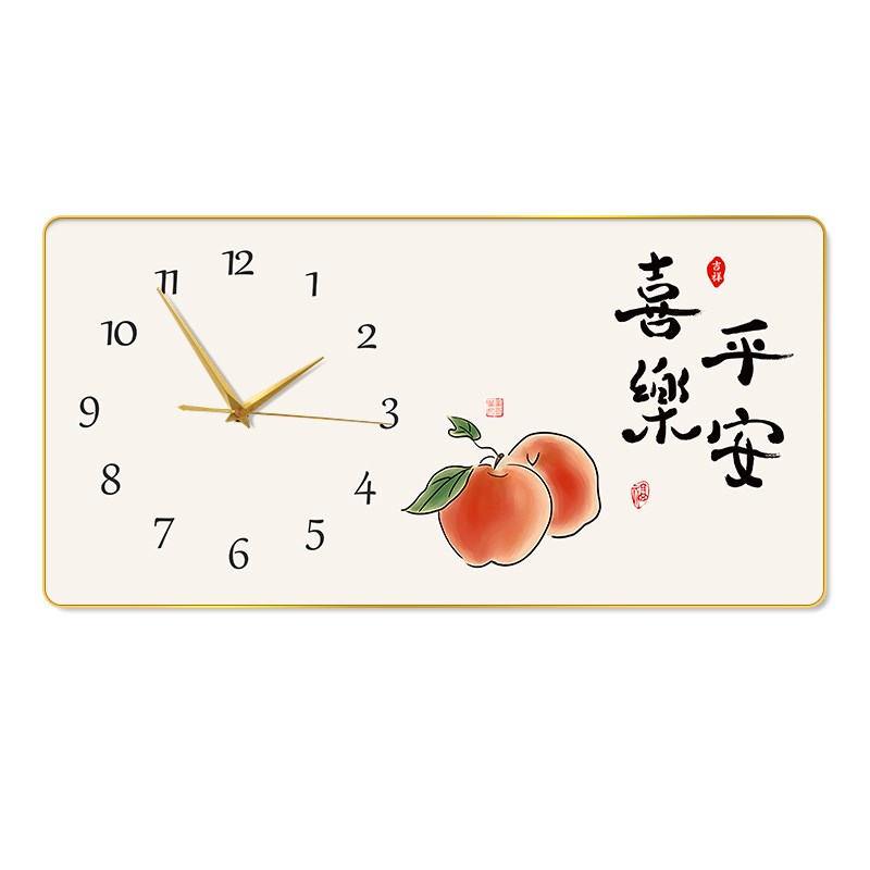 速发餐厅装饰画钟表新中式平安喜乐时钟沙发背景墙壁画饭厅大尺寸