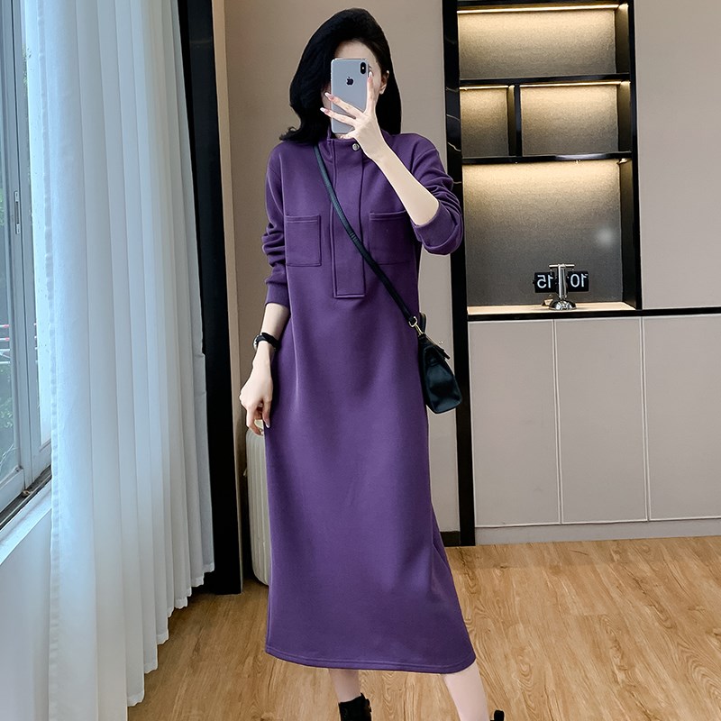 速发高级感卫衣士中长款洋气炸街过膝长裙子遮肉休闲连衣裙