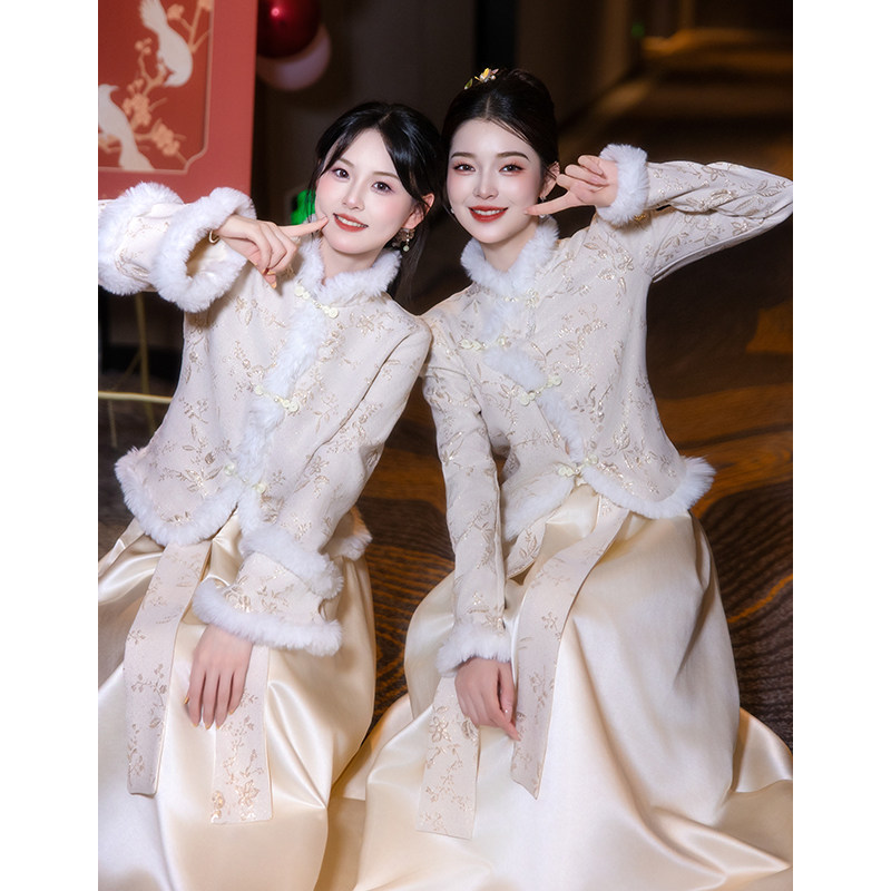 速发冬季伴中服202保新款娘式姐妹团礼服裙国风秋冬加厚4暖高级长