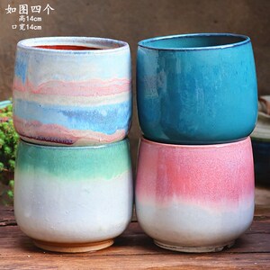 速发手工轻奢欧式花盆粗陶透绿多肉植物陶罐陶瓷紫砂花盆君子花兰