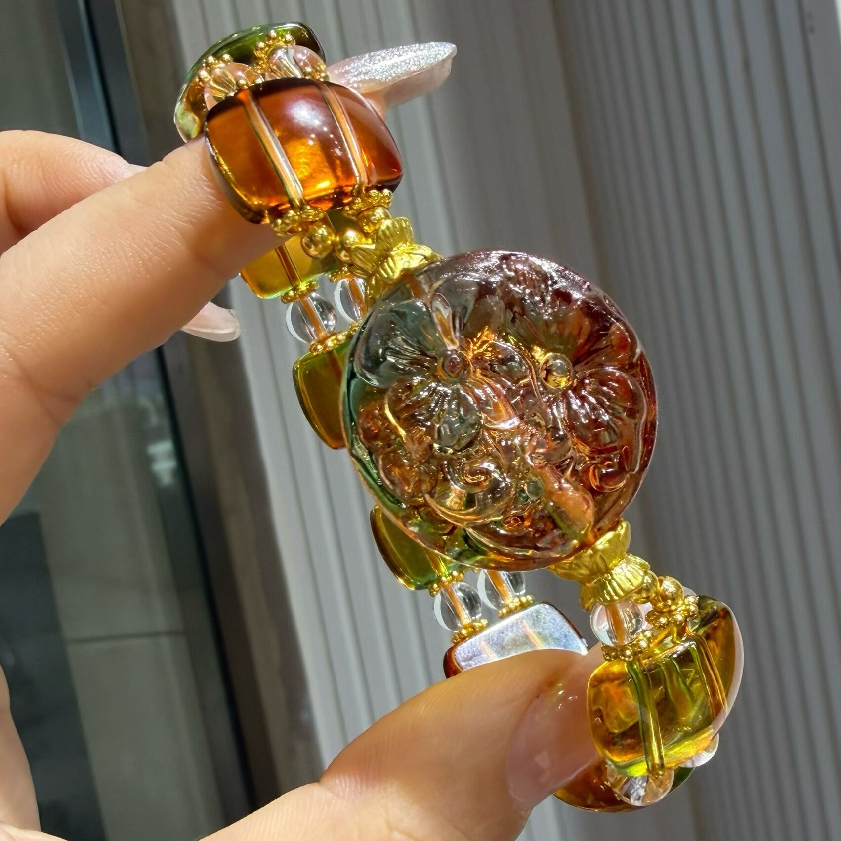 爆款焦糖渐变古法琉璃手串花开富贵手牌手链时尚百搭送女友闺蜜