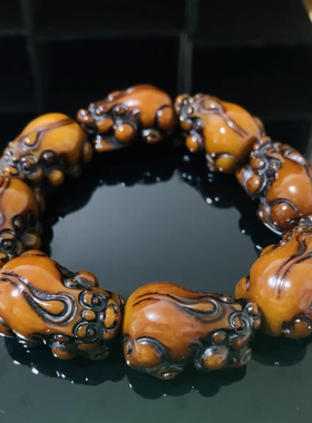 爆款正品老蜜雕刻貔貅手串男女时尚老料男款民族风琥珀春夏新款