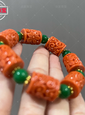 天然桶珠雕刻花开富贵路路通时尚气质简约百搭设计男女款手链