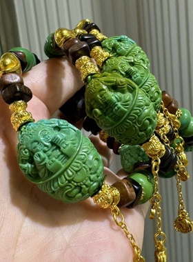 爆款湖北绿松石菜籽黄扎吉拉姆手牌沉香木文玩手链民族风男女款