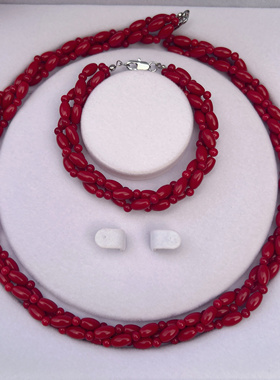 牛色意大利麻花编织手链女款日料红宝石深海项链本命年纯银扣头