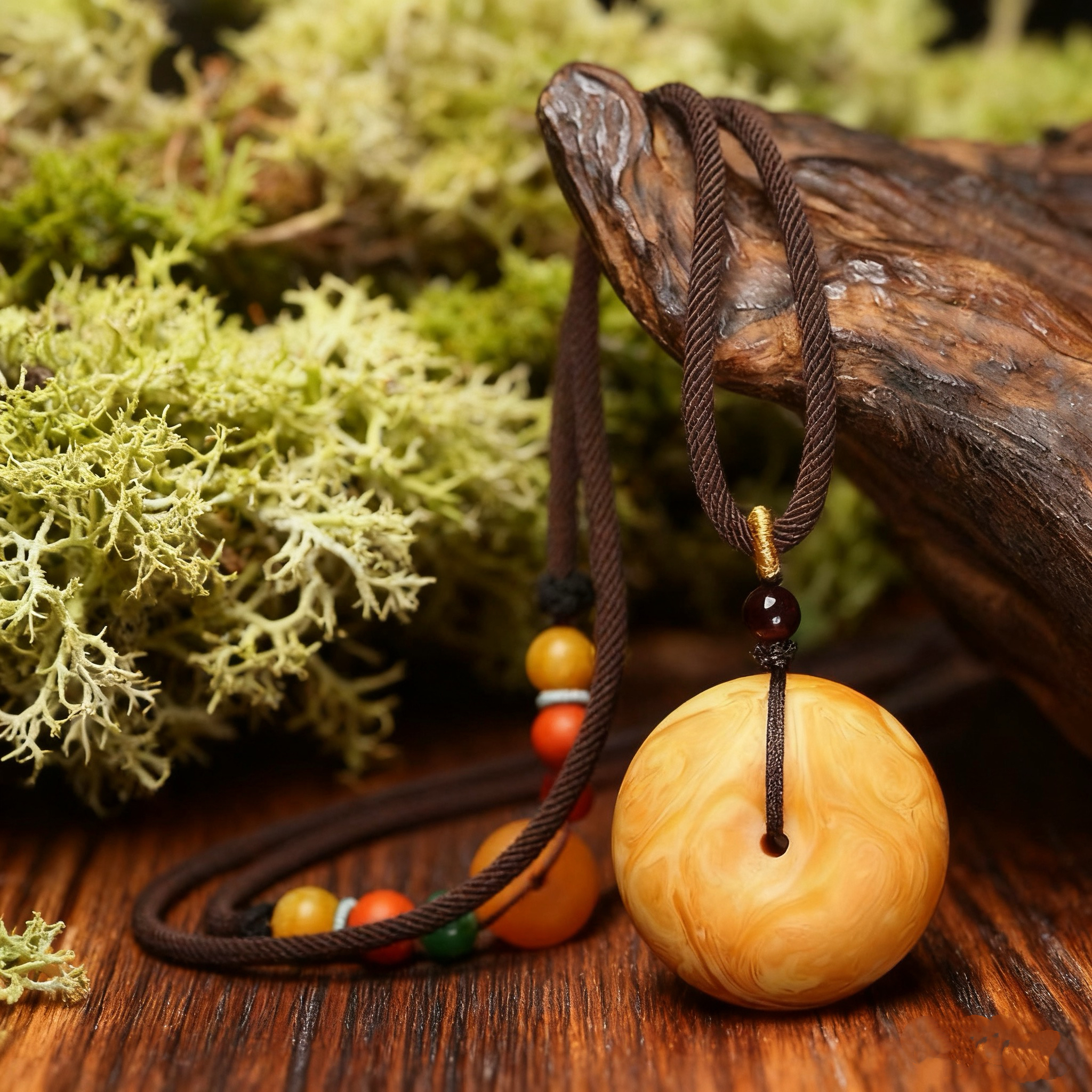 天然正品老蜜蜡平安扣吊坠琥珀原石项链挂坠民族风男女款毛衣链