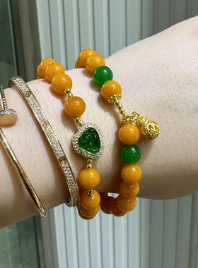 缅甸多圈多层天然黄翡翠正阳绿佛公手链民族风饰品女精美手串礼物