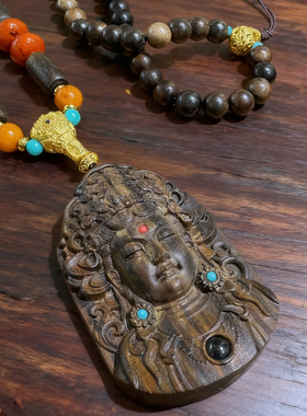 正品越南芽庄沉香吊坠奇楠老料精雕观音弥勒佛项链项坠文玩毛衣链