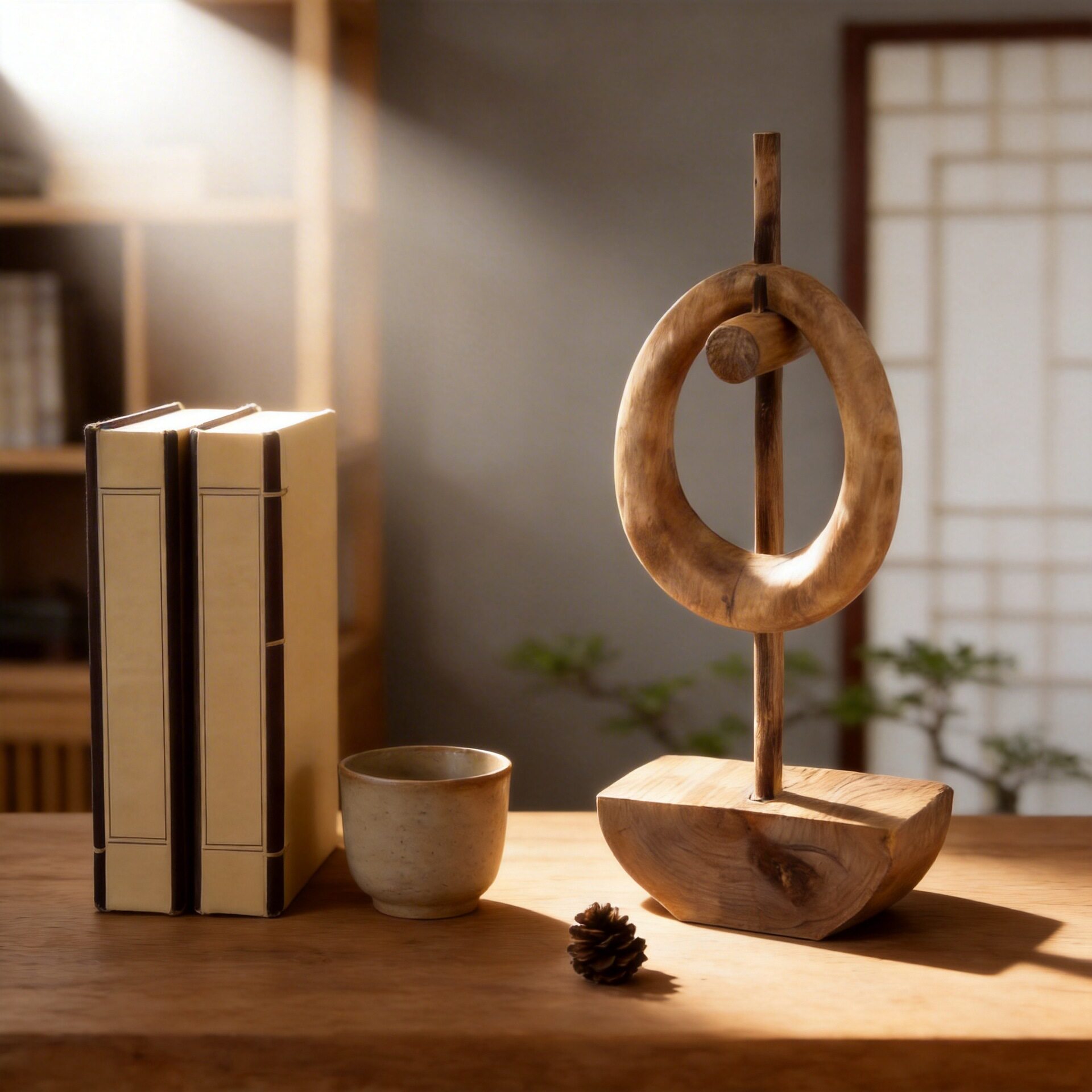 厂家销售手工制作木质圆环工艺品桌面玄关装饰创意抽象造型摆件