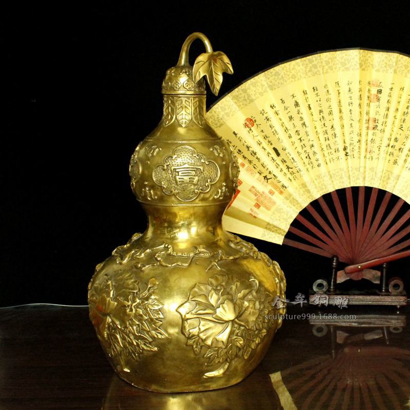 大号铜葫芦摆件福禄牡丹高40cm